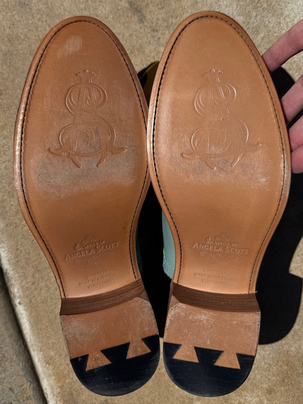 OFFICE OF ANGELA SCOTT Sage Green Leather Slip-On Dress Shoes - Picture 4 of 10